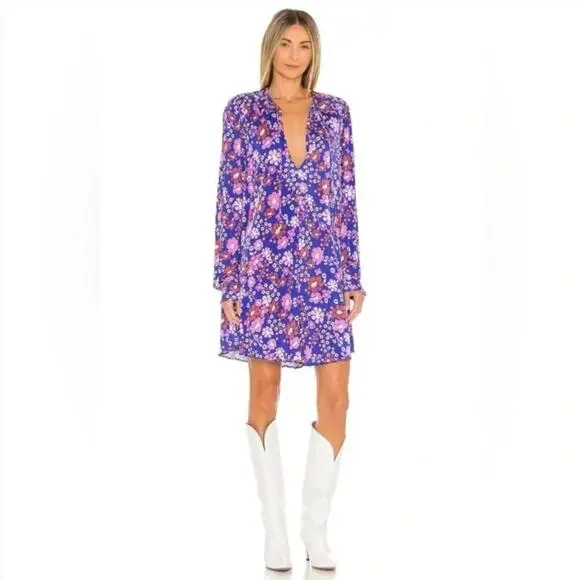 NEW $148 Free People Blue Floral Long Sleeve Boho Mini Dress - Picture 3 of 9